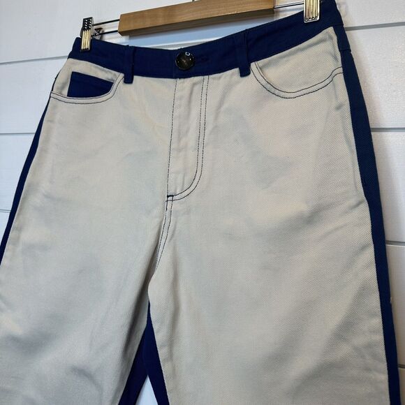 Paloma Wool Dax Pant Size 6 EU38 Cream Blue Straight High Waist 100% Cotton 27"L - Picture 4 of 16